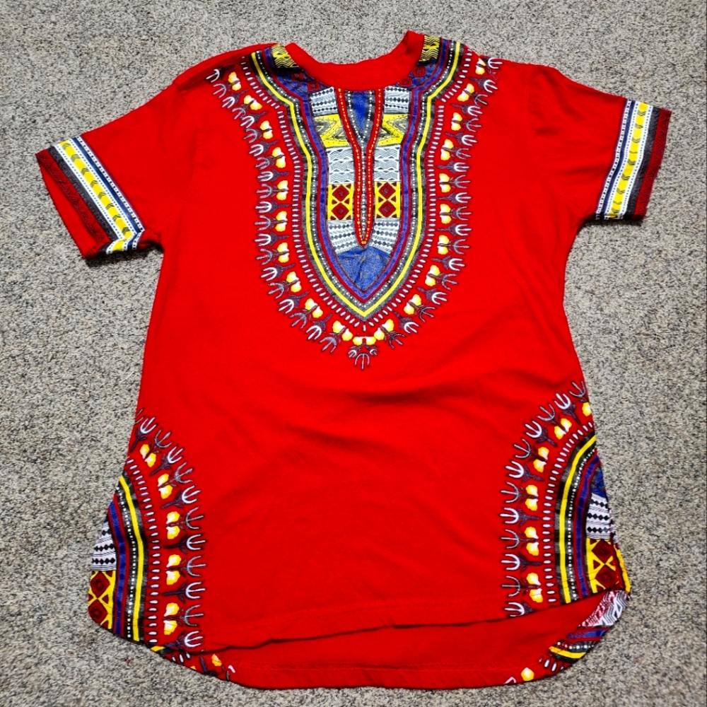Switch Remarkable Mens T Shirt Tunic Size Medium Red Dashiki Graphic Print